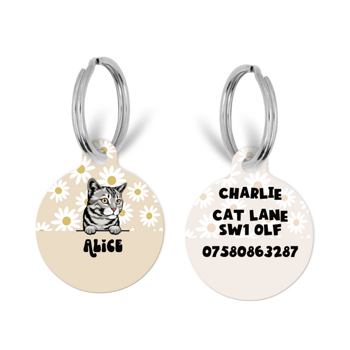 Personalised Cat Cartoon ID Tag - Daisy Chain