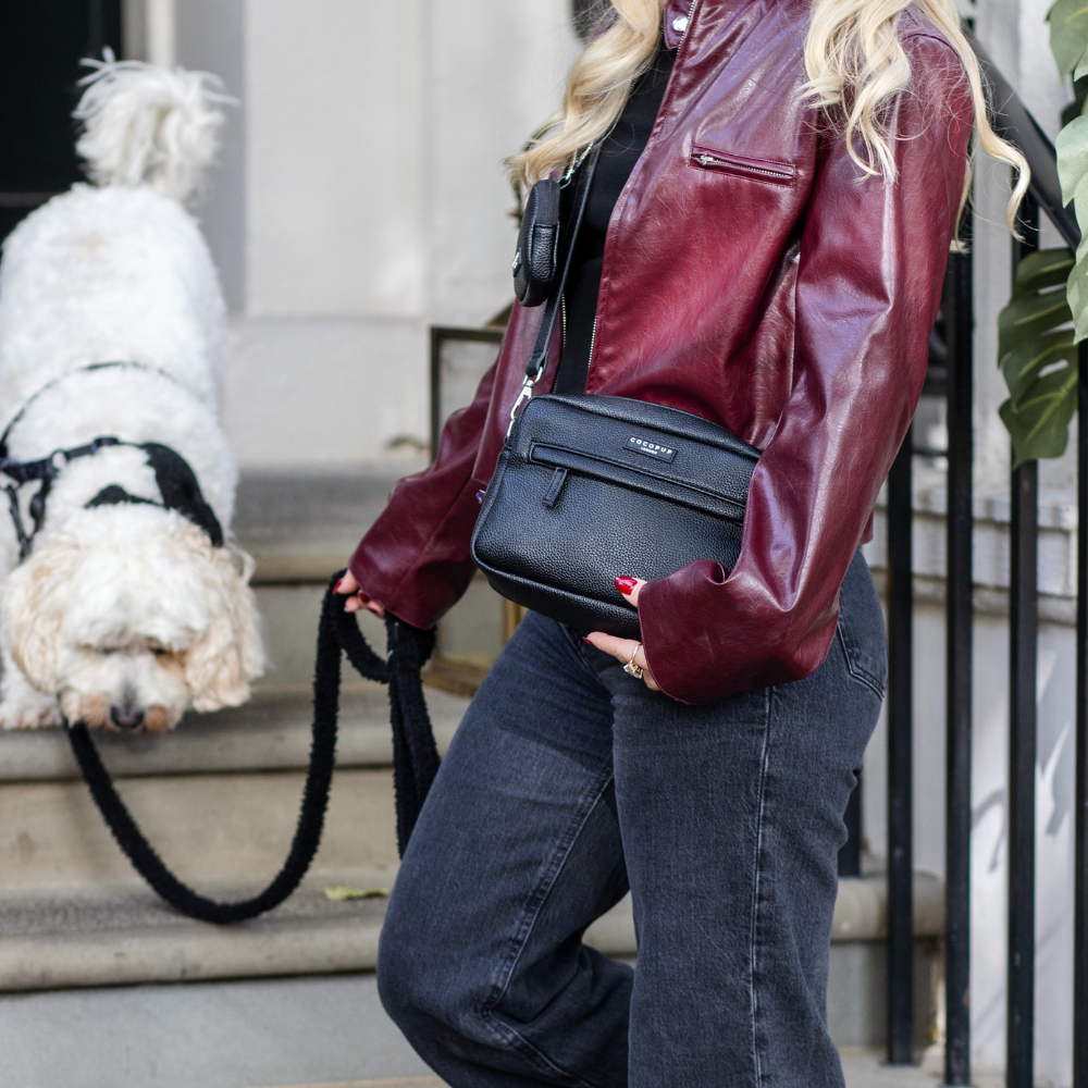 PU Leather Dog Walking Bag Bundle - Black