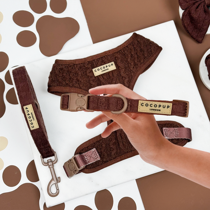 Hot Coco Cable Knit Adjustable Neck Harness, Lead & Collar Bundle