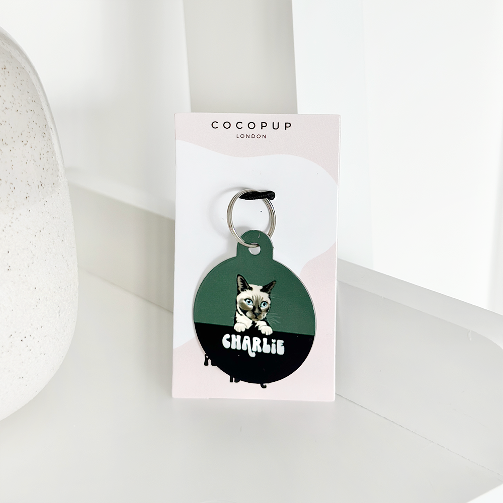 Personalised Cat Cartoon ID Tag - Khaki