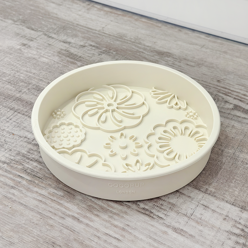 Silicone Slow Feed Dog Bowl - Cream Flowers