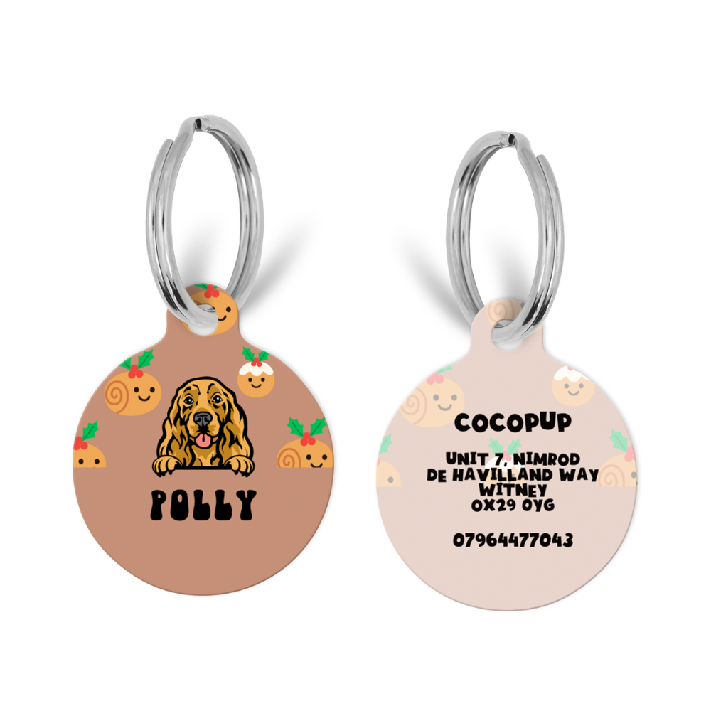 Personalised Dog Cartoon ID Tag - Festive Pudding Pup