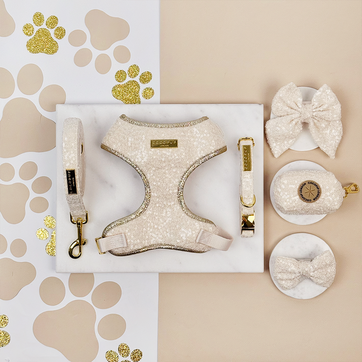 Limited Edition Sparkle Season Gold Adjustable Neck Harness, Lead & Collar Bundle
