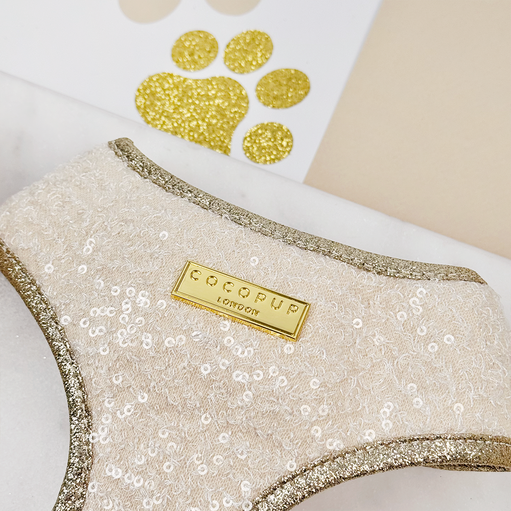 Limited Edition Sparkle Season Gold Adjustable Neck Harness, Lead & Collar Bundle