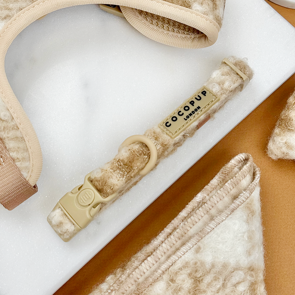 Highland Fleece Adjustable Neck Harness, Lead & Collar Bundle - Oatmeal