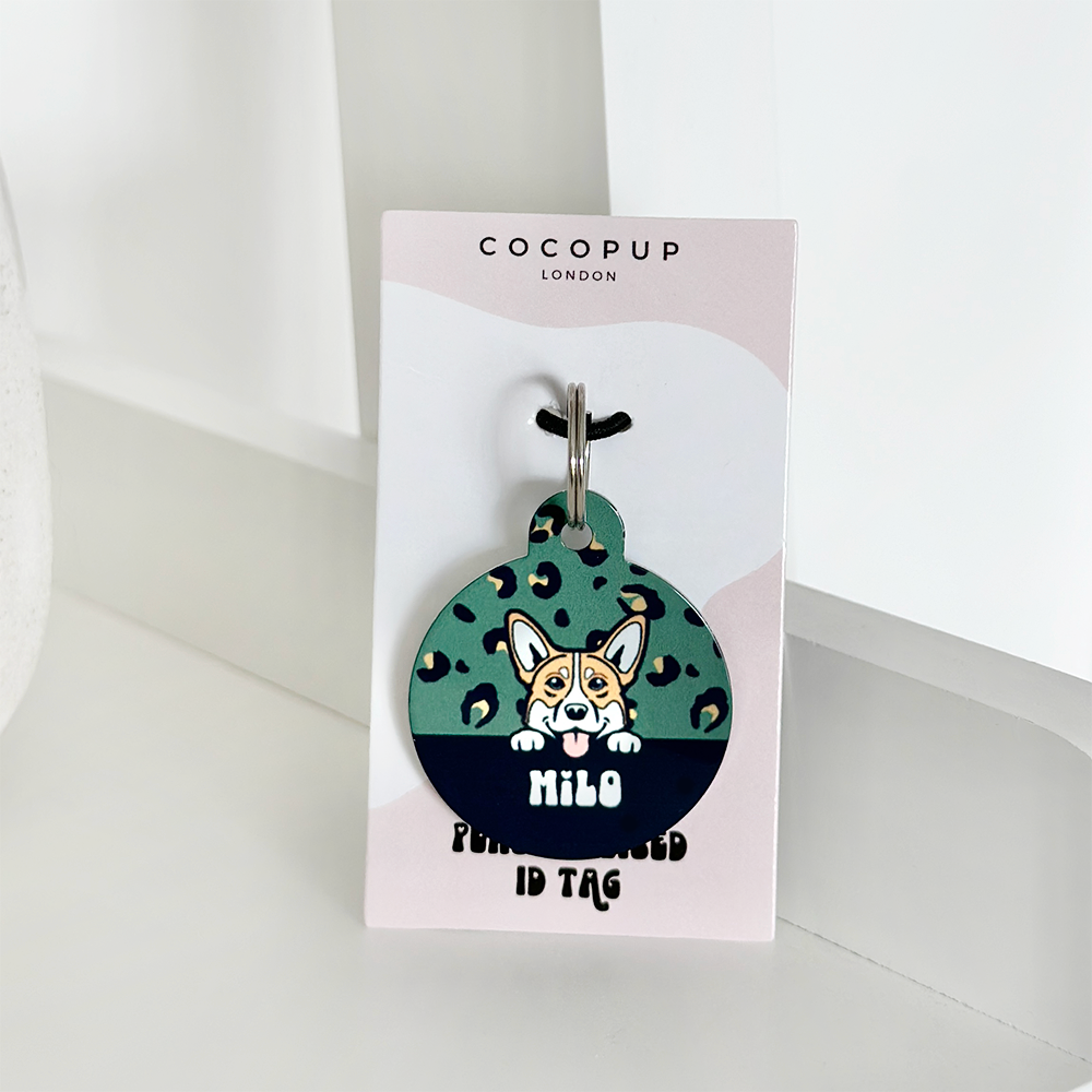 Personalised Dog Cartoon ID Tag - Khaki Leopard