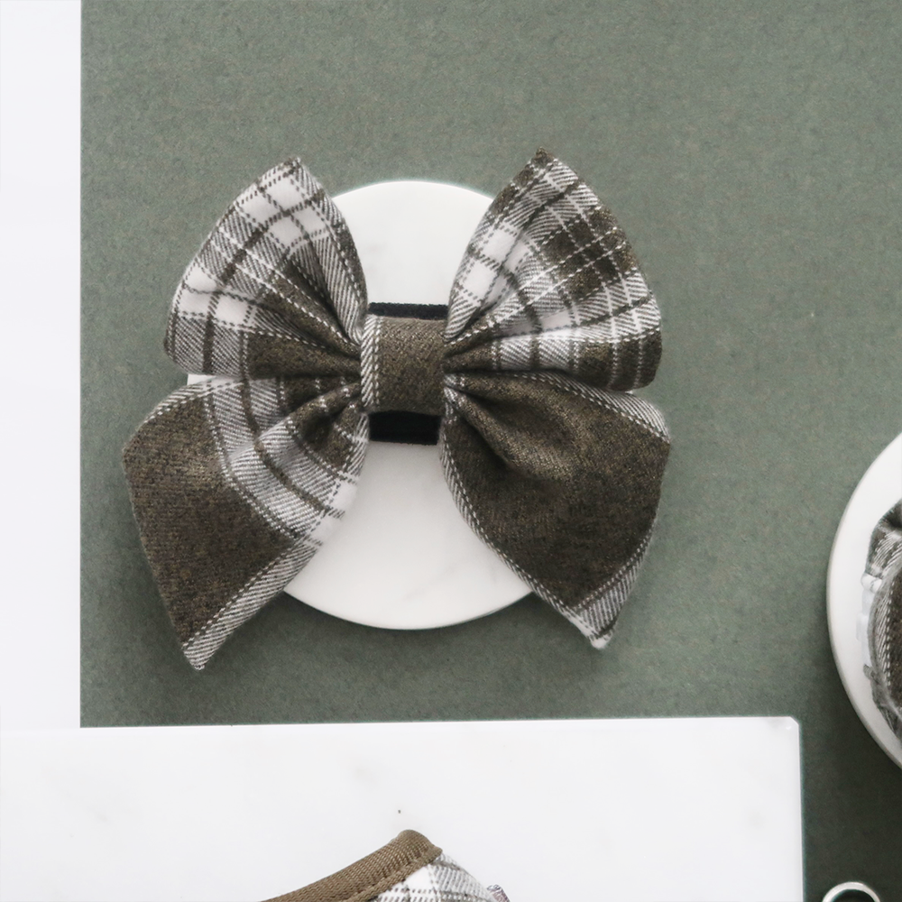 Olive Check Sailor Bow Tie