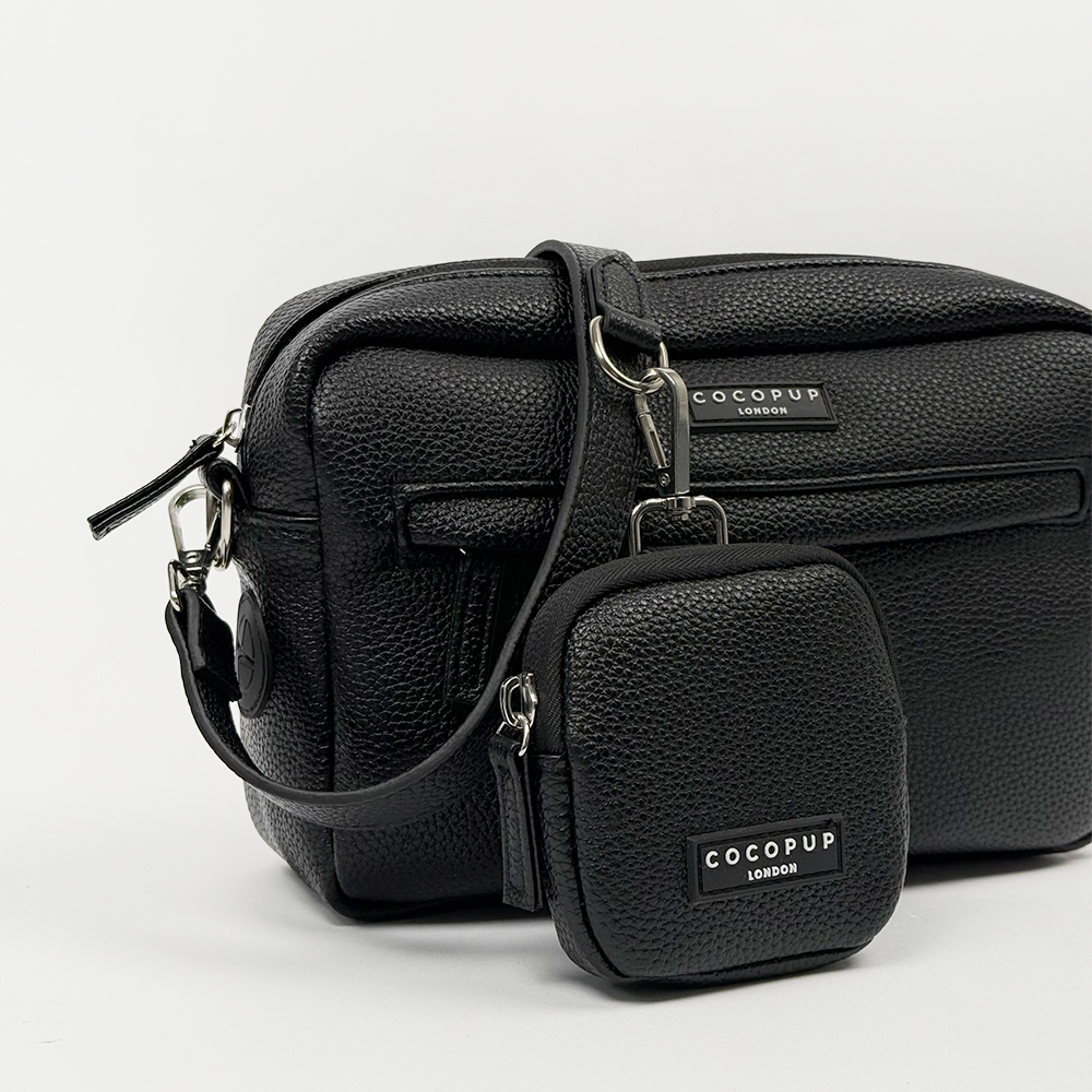 PU Leather Dog Walking Bag Bundle - Black