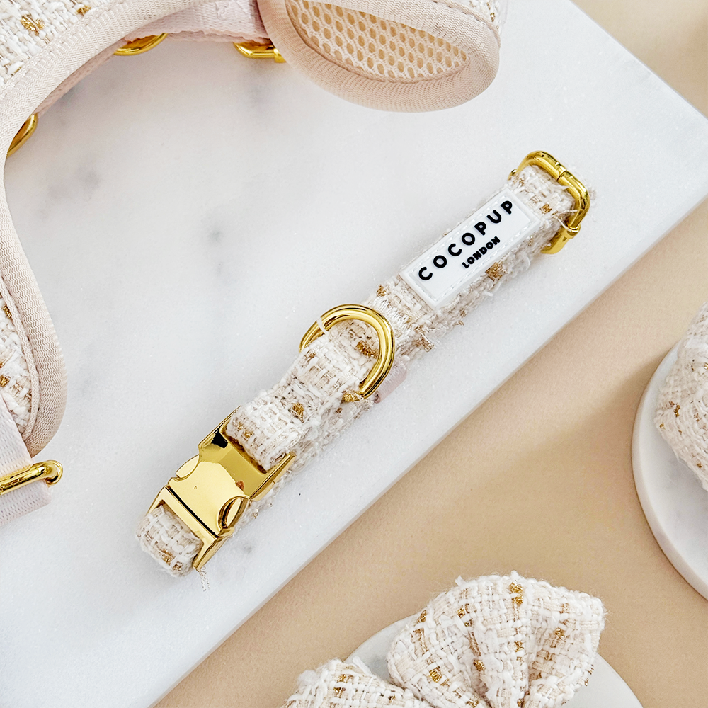 Vanilla Textured Tweed Adjustable Neck Harness, Lead & Collar Bundle