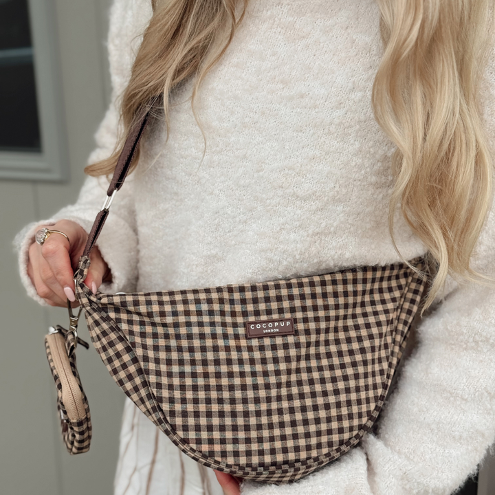 Crossbody Crescent Dog Walking Bag - Cotswold Check