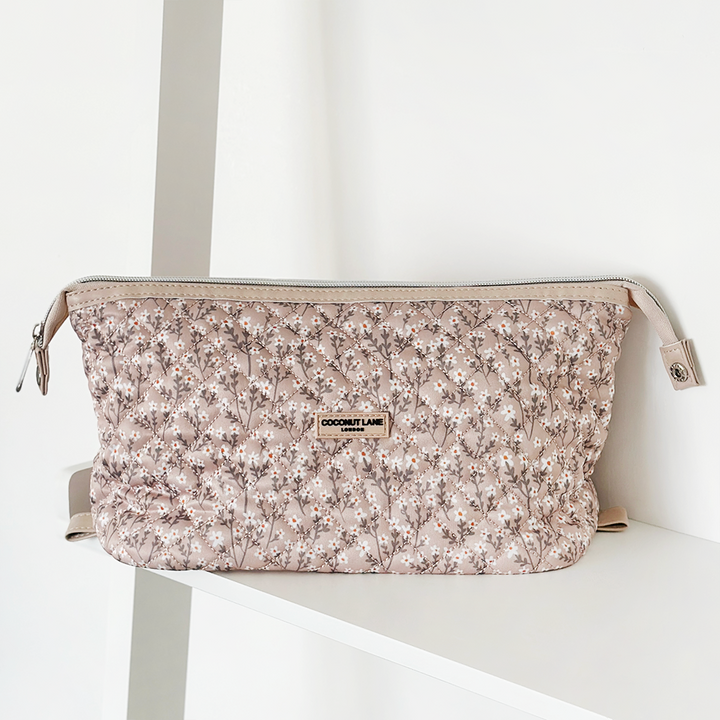 Quilted Nude Flowers Expandable Makeup Bag - By Coconut Lane
