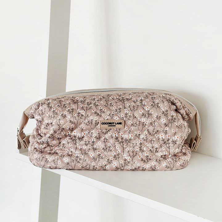 Quilted Nude Flowers Expandable Makeup Bag - By Coconut Lane